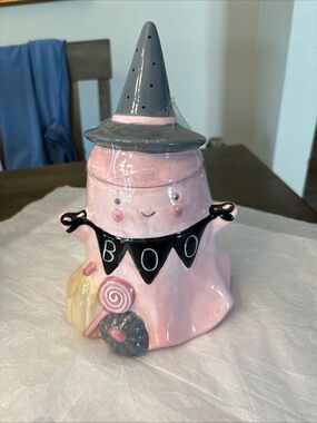 Pink Witch Ghost Candy Jar Halloween Treat Container
